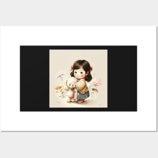 Cute Korean Traditional Girl Drawing Illustration Posters and Art